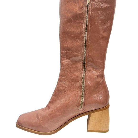 Paloma Wool Shoes - Paloma Wool Pink Blush Coral Emiliana Wood Tall Patent Leather Boots sz 9/39
